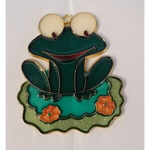 Stained Glass Frog Suncatcher Vintage Window Decor On‎ Lilly Pad Glitter